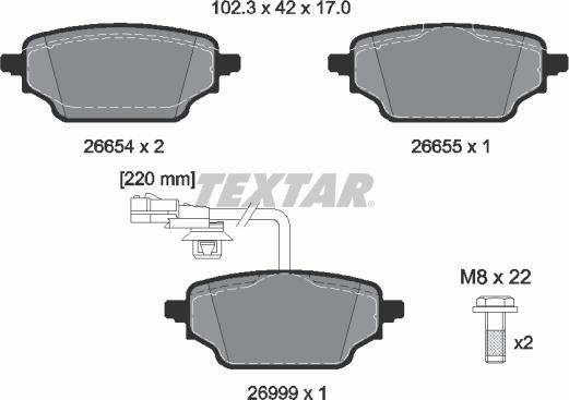 Textar 2665402 — Zestaw klocków hamulcowych, hamulce tarczowe