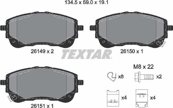 Textar 2614901 — Zestaw klocków hamulcowych, hamulce tarczowe