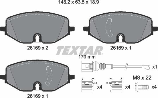 Textar 2616901 — Zestaw klocków hamulcowych, hamulce tarczowe