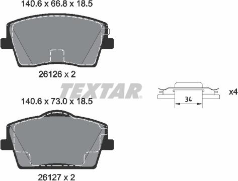 Textar 2612601 — Zestaw klocków hamulcowych, hamulce tarczowe
