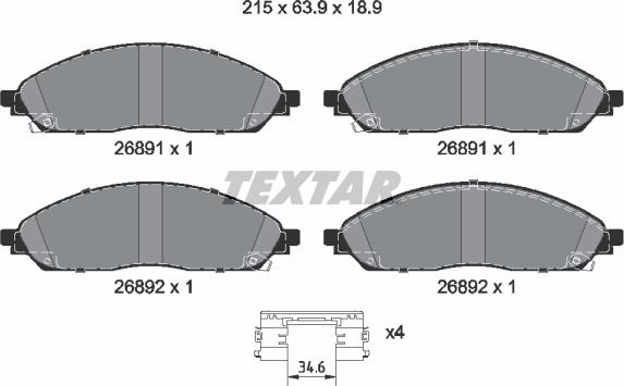 Textar 2689101 — Zestaw klocków hamulcowych, hamulce tarczowe