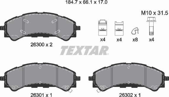 Textar 2630001 — Zestaw klocków hamulcowych, hamulce tarczowe