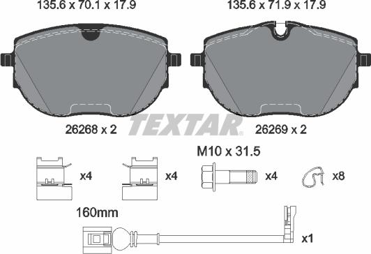 Textar 2626801 — Zestaw klocków hamulcowych, hamulce tarczowe