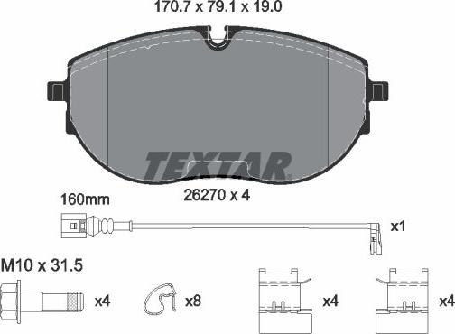 Textar 2627001 — Zestaw klocków hamulcowych, hamulce tarczowe