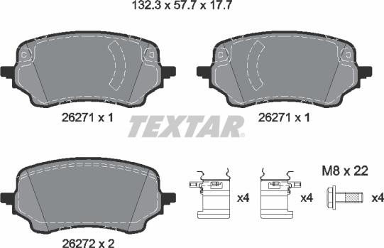 Textar 2627101 — Zestaw klocków hamulcowych, hamulce tarczowe