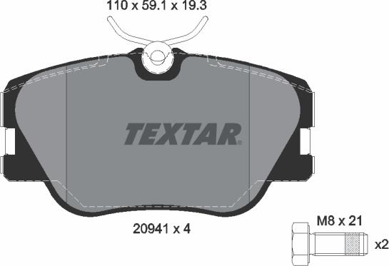 Textar 2094102 — Zestaw klocków hamulcowych, hamulce tarczowe