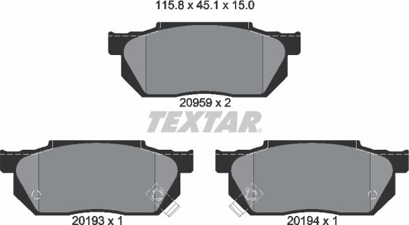Textar 2095902 — Zestaw klocków hamulcowych, hamulce tarczowe