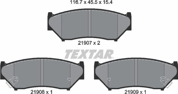 Textar 2190701 — Zestaw klocków hamulcowych, hamulce tarczowe