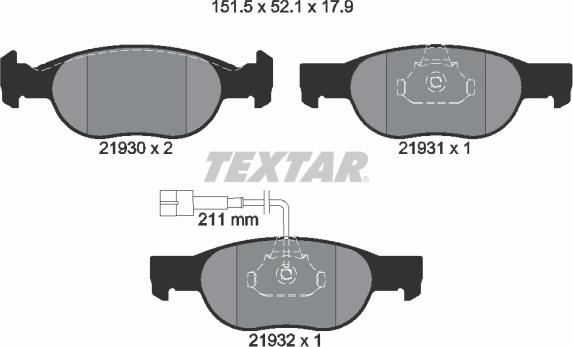 Textar 2193002 — Zestaw klocków hamulcowych, hamulce tarczowe