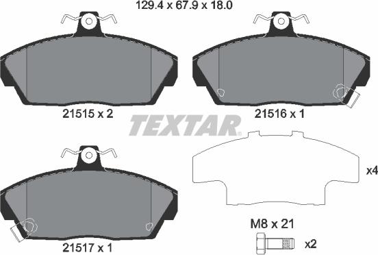 Textar 2151503 — Zestaw klocków hamulcowych, hamulce tarczowe