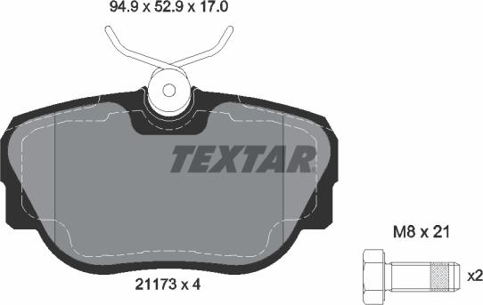 Textar 2117302 — Zestaw klocków hamulcowych, hamulce tarczowe