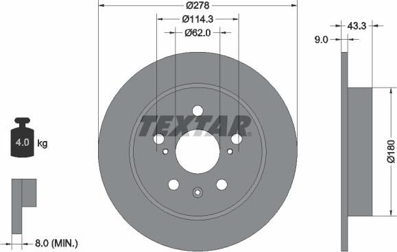 Textar 92225303 — Tarcza hamulcowa