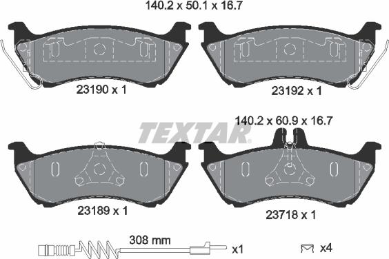 Textar 2319002 — Zestaw klocków hamulcowych, hamulce tarczowe