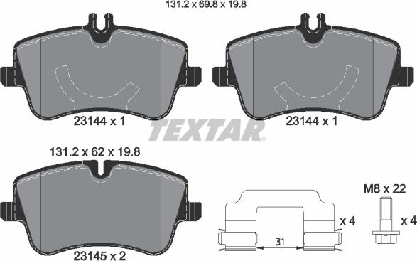 Textar 2314401 — Zestaw klocków hamulcowych, hamulce tarczowe
