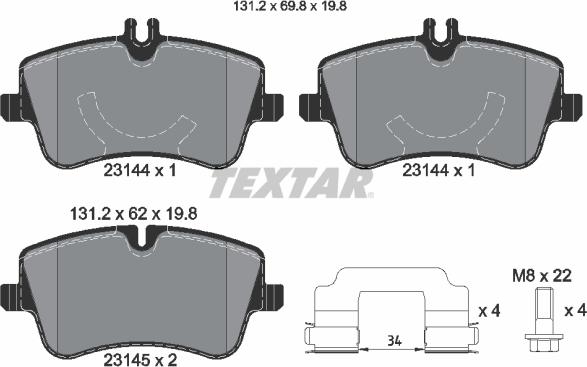 Textar 2314402 — Zestaw klocków hamulcowych, hamulce tarczowe