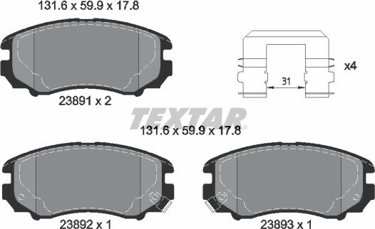 Textar 2389105 — Zestaw klocków hamulcowych, hamulce tarczowe