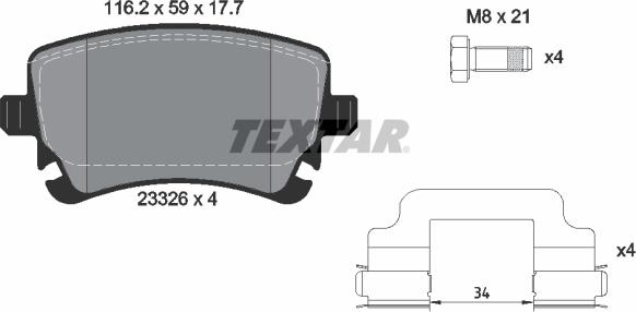 Textar 2332607 — Zestaw klocków hamulcowych, hamulce tarczowe