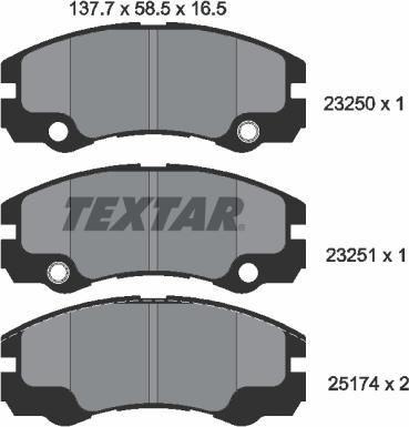Textar 2325001 — Zestaw klocków hamulcowych, hamulce tarczowe