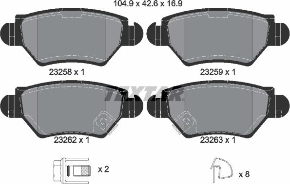 Textar 2325803 — Zestaw klocków hamulcowych, hamulce tarczowe