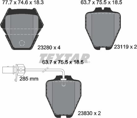 Textar 2328001 — Zestaw klocków hamulcowych, hamulce tarczowe