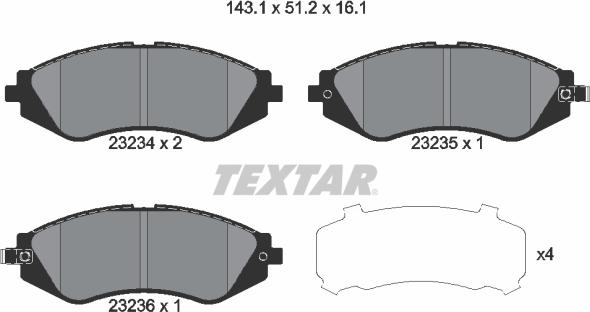 Textar 2323401 — Zestaw klocków hamulcowych, hamulce tarczowe