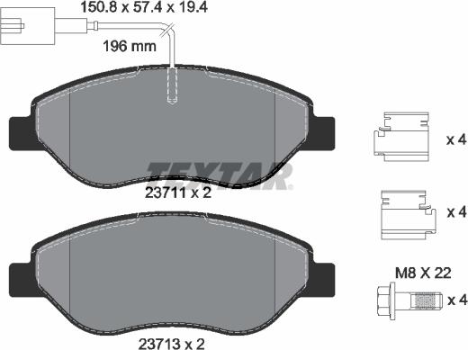 Textar 2371104 — Zestaw klocków hamulcowych, hamulce tarczowe