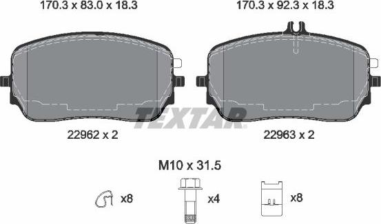 Textar 2296201 — Zestaw klocków hamulcowych, hamulce tarczowe