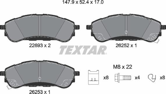 Textar 2269301 — Zestaw klocków hamulcowych, hamulce tarczowe