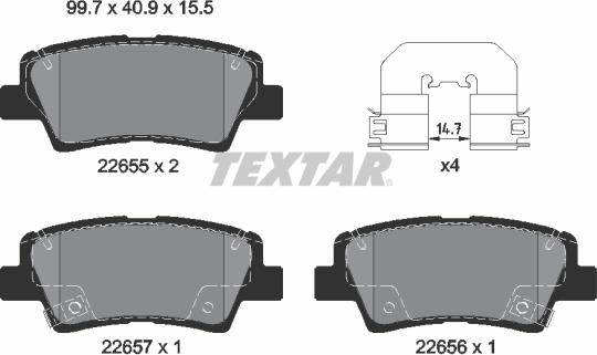 Textar 2265501 — Zestaw klocków hamulcowych, hamulce tarczowe