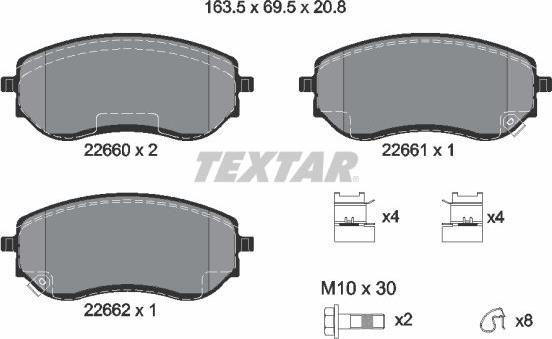 Textar 2266001 — Zestaw klocków hamulcowych, hamulce tarczowe