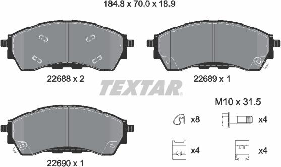 Textar 2268801 — Zestaw klocków hamulcowych, hamulce tarczowe