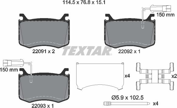 Textar 2209101 — Zestaw klocków hamulcowych, hamulce tarczowe