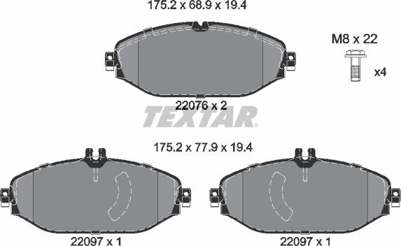 Textar 2207601 — Zestaw klocków hamulcowych, hamulce tarczowe
