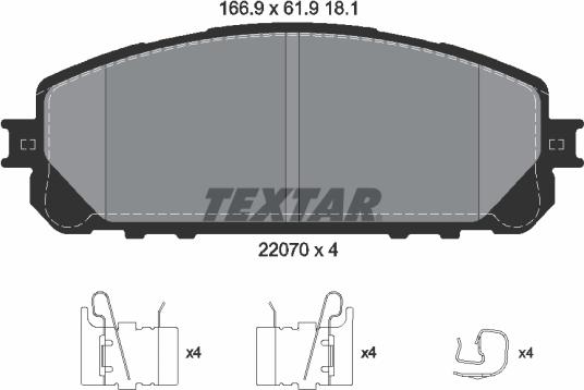 Textar 2207001 — Zestaw klocków hamulcowych, hamulce tarczowe