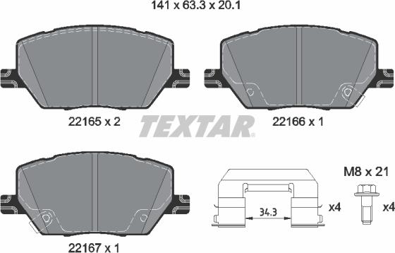 Textar 2216503 — Zestaw klocków hamulcowych, hamulce tarczowe