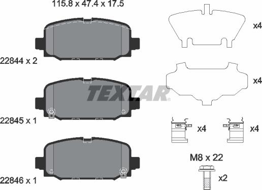 Textar 2284401 — Zestaw klocków hamulcowych, hamulce tarczowe