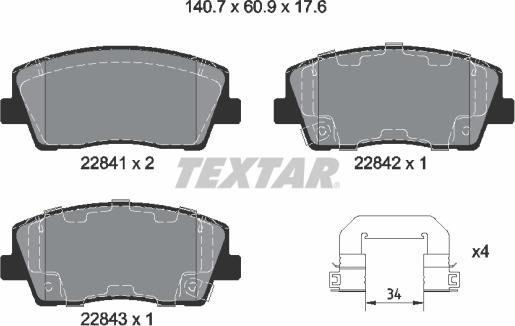 Textar 2284101 — Zestaw klocków hamulcowych, hamulce tarczowe
