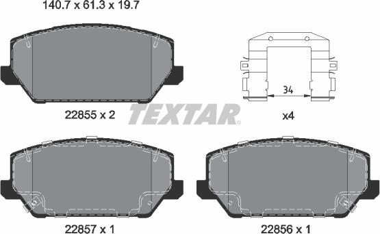 Textar 2285501 — Zestaw klocków hamulcowych, hamulce tarczowe