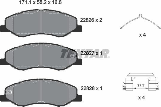 Textar 2282601 — Zestaw klocków hamulcowych, hamulce tarczowe
