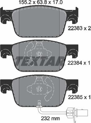 Textar 2238301 — Zestaw klocków hamulcowych, hamulce tarczowe
