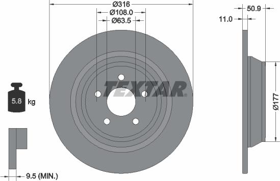 Textar 92292503 — Tarcza hamulcowa