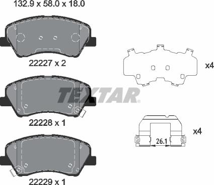 Textar 2222701 — Zestaw klocków hamulcowych, hamulce tarczowe