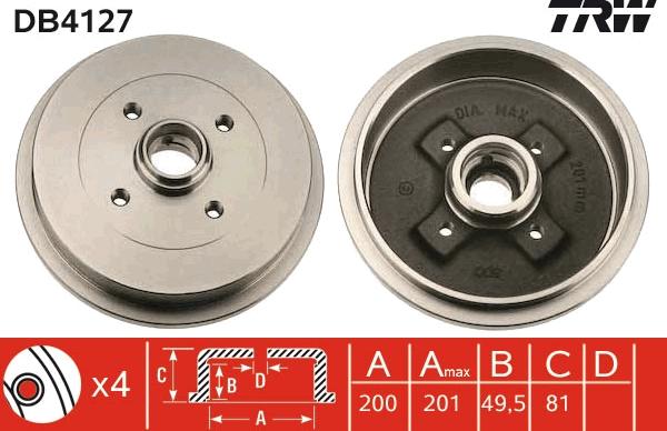 TRW DB4127 — Bęben hamulcowy