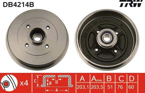 TRW DB4214B — Bęben hamulcowy
