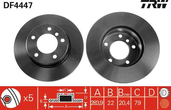 TRW DF4447 - TARCZA HAMULCOWA PRZÓD KOMPLET BMW E87 04-