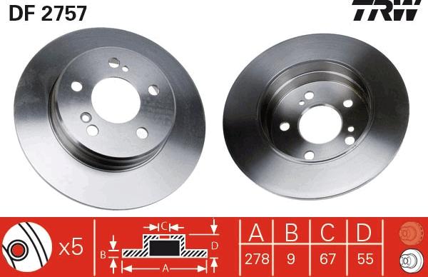 TRW DF2757 — Tarcza hamulcowa
