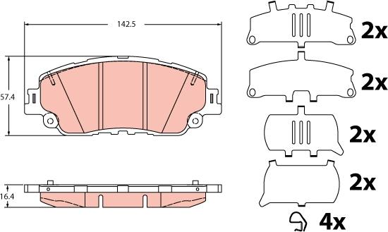 TRW GDB2354 — Zestaw klocków hamulcowych, hamulce tarczowe