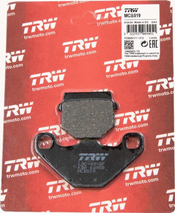 TRW MCB519 - KLOCKI HAM. MOTO. ORGANIC PIAGGIO NRG 50 POWER PUREJET 05- KAWASAKI KDX 125 90-