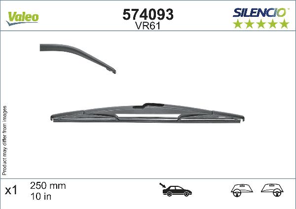VALEO 574093 - PIÓRO WYCIERACZKI 250MM SILENCIO JEEP COMPASS. SUZUKI SWIFT V. TOYOTA YARIS. AYGO 12.16- TYŁ