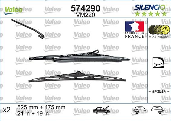 VALEO 574290 - WYCIERACZKI 525-475MM VALEO-2SZT.-SILEN.